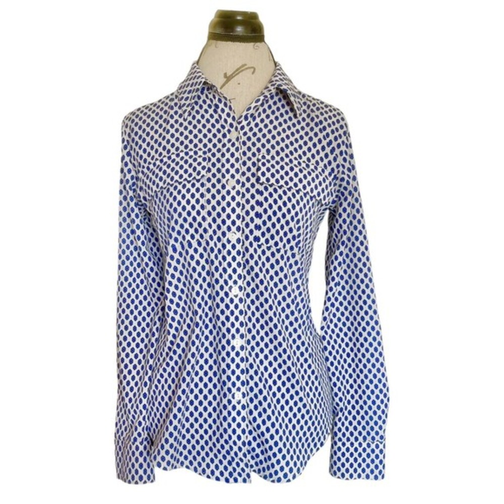Apt.9 Womens Button down Shirt Blouse Size XS Blue White Long Sleeve Collar